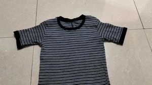 Blue Striped Ribbed Top