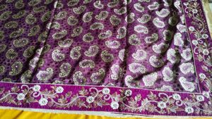 Purple And Cream Sari With Blouse