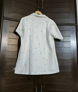 Uniqlo Men Cotton Mix Cream Printed Polo Tshirt