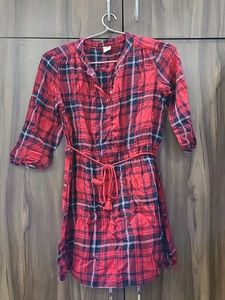 Red Plaid Dress with Tassle Tie
