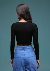 Black Long Sleeve Crop Top
