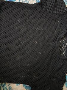 Zudio Black Mesh Netted T-Shirt | Transparent Shor