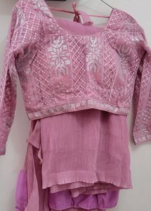 Elegant Pink Embroidered Saree Set