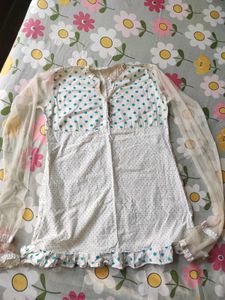 💙 Cute White &amp; Blue Polka Dot Kurti