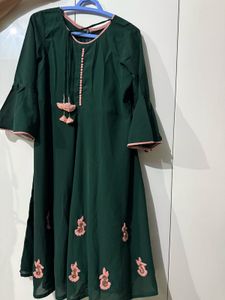 Bottle Green A Line Kurti For Daily Or Festive Use