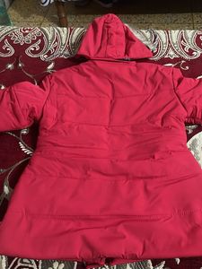 Red quilted long jacket