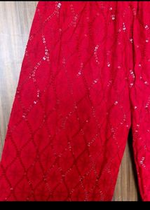 Red Chickenkari Work Kurta Set