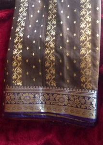 Elegant Brown & Gold Banarasi Saree