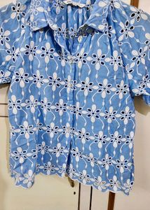Blue Embroidered Top