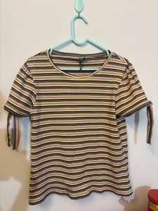 Striped Tee with Tie Sleeves