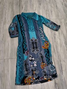 Blue Floral Print Pakistani Dress
