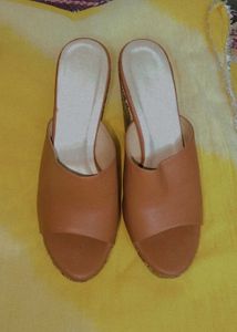 Tan Heeled Mules