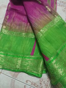 Elegant Pink &amp; Green Saree