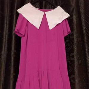 Dark Pink Dress with Korean Style Peter Pan Collar