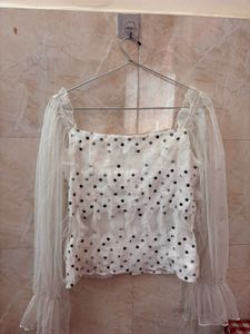 Polka Dot Mesh Long Sleeve Top