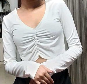 White V Neck Crop Top SHEIN