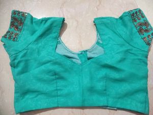 Teal &amp; Bronze Embellished Sari Fabric