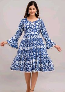 Blue &amp; White Floral Print Dress