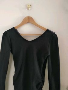Elegant Black Long Sleeve Wrap Top