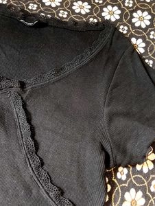 Black Ribbed Lace Crop Top
