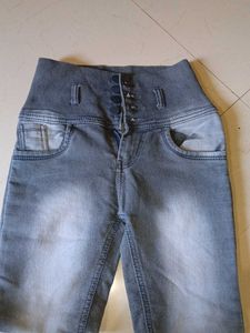 High-Waisted Gray Wash Jeans