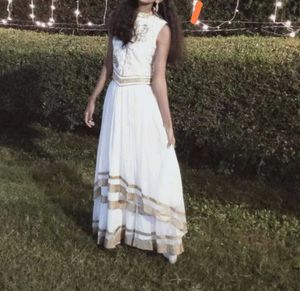 White &amp; Gold Embroidered Dress