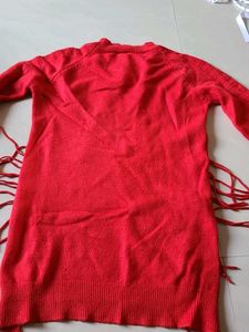 Red Fringe Sweater Top