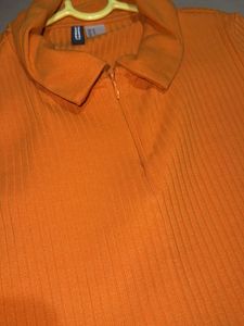 Orange Ribbed Crop Top