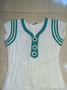 Elegant White &amp; Teal Embroidered Anarkali