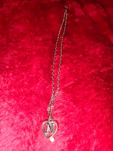 N Initial Silver Heart Chain