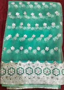 Teal Floral Embellished Dupatta