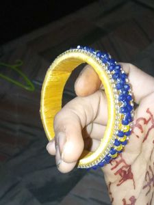 Blue Beaded Bangle Bracelet