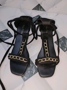 Black Chain Detail Lace-Up Sandals