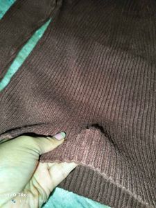 Brown Ribbed Turtleneck Top