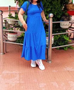 Blue Tiered Midi Dress