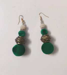 Green Velvet Dangle Earrings