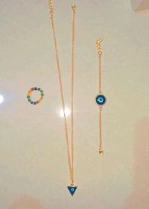 Combo: Evil Eye Pendant Necklace + Bracelet + Ring