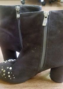 Shein Velvet Pearl and diamond embroidered boots