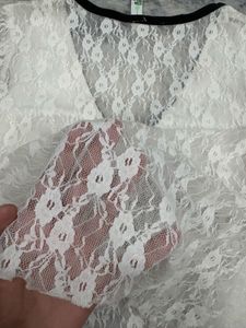 NewMe Lace Trim Top with Bow Detail Size-S