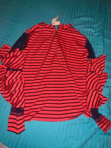 Striped Ruffle Sleeve Top