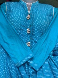 Elegant Blue Polka Dot Long Gown