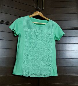 Olivia Lauren Women Green Shiny Lace Casual Top