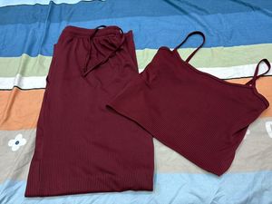 Burgundy Coord Set With Free (jacket)