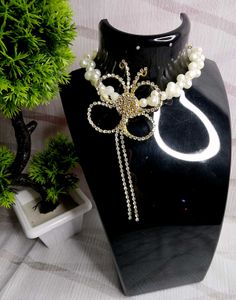 Pearl Butterfly Crystal Choker  Elegant Party Wear