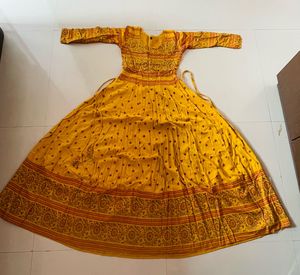 Yellow Printed Maxi Anarkali Dress