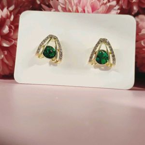 Korean Green Crystal Triangle Earrings