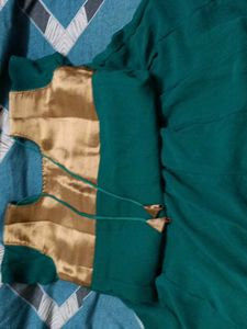 Green Colour Dress With Gold Lace Border