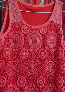 Red Crochet Sleeveless Tunic
