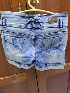 Ribbed Shorts- Blue Denim