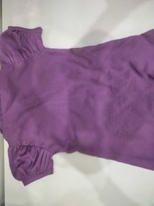 Purple Puff Sleeve Button-Up Top